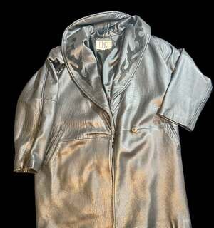 LNR Black Leather Coat Flame Lapel Y2K Vintage Large